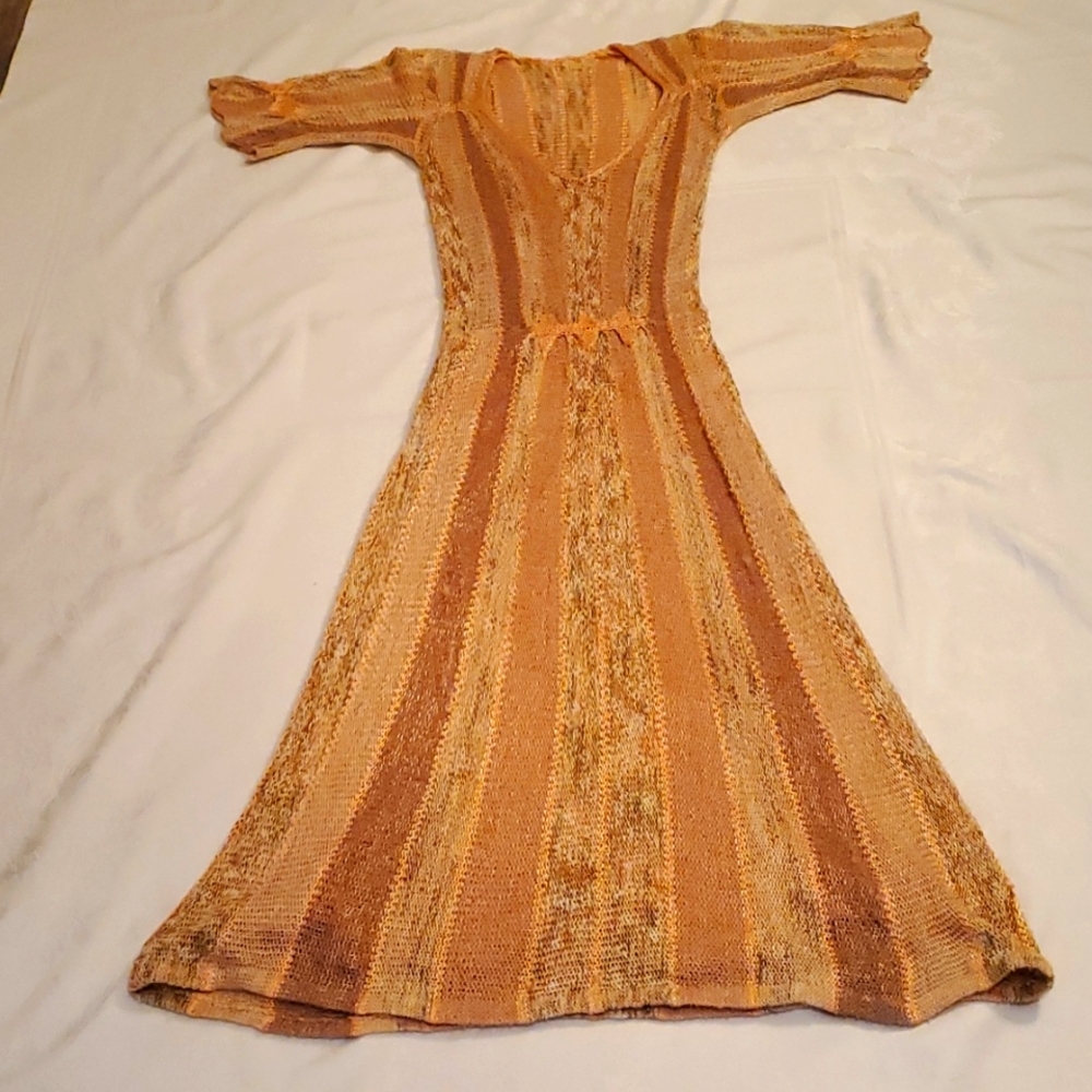 Hand knit dress in apricot